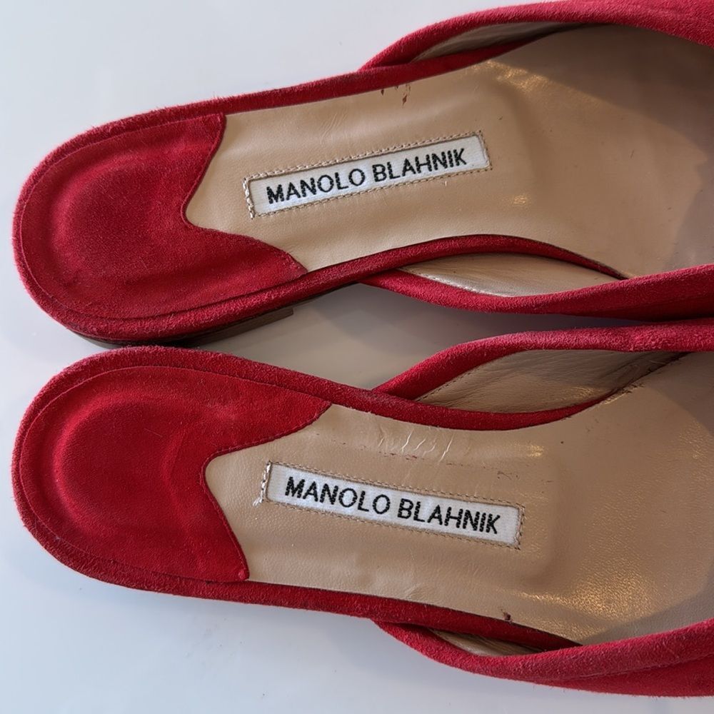 Manolo Blahnik Ballerimu Red Suede Bow Ballerina Flats Mules Shoes Size 40 US 10 - Picture 2 of 7